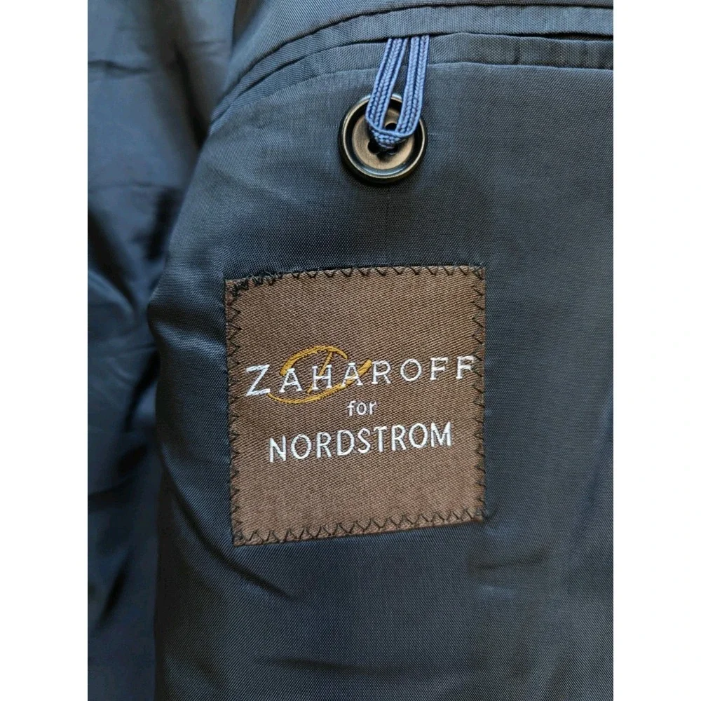 Zaharoff Mens Wool Sports Coat 42L Blue Plaid Canada 3 Button Nordstrom Blazer